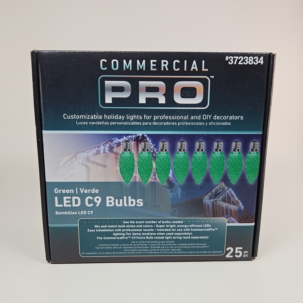 GEMMY Commercial Pro 25 Ct C9‎ Green LED String Christmas Light Bulbs E17 Base